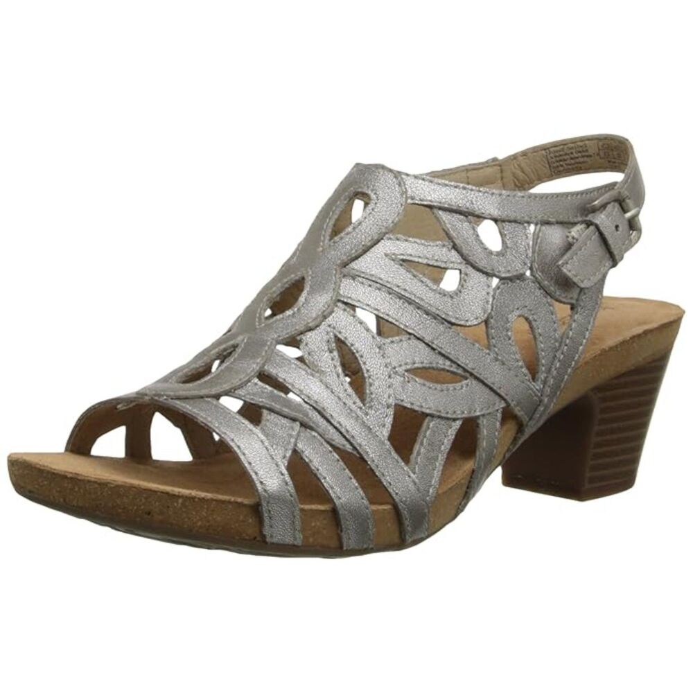 Josef Seibel Ruth 03 Silver Leather Platform Sandals Comfort Heel Women's EU 38